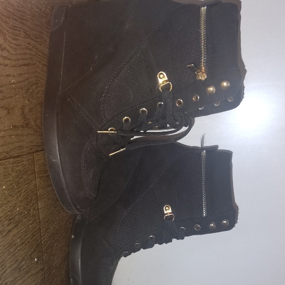 Black High-Top Sneakers with Gold Accents